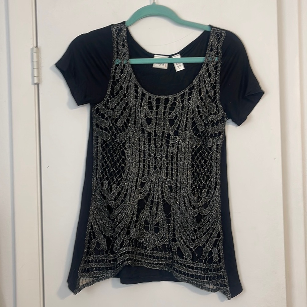 Black and silver short sleeve shirt